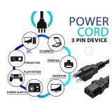 Standard 5ft (1.5m) 10 Amps 125 Volts Black 3 Prong AC Power Cord Cable for Electronics, TV, Computer, Printer, Radio, Monitor, Samsung, Dell, Vizio, LG, Asus, Laptop and More - Retail: $6