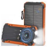 Power Bank Portable Solar Charger, Wireless Fast Charging Battery Pack, 20000mAh Capacity USB-C Input, 6 Outputs, Dual LED Flashlight, USB Battery Pack for Cell Phone Camping Travel Emergency (Orange)