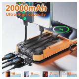 Power Bank Portable Solar Charger, Wireless Fast Charging Battery Pack, 20000mAh Capacity USB-C Input, 6 Outputs, Dual LED Flashlight, USB Battery Pack for Cell Phone Camping Travel Emergency (Orange)