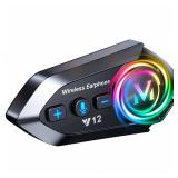 Motorcycle Helmet Bluetooth Headset with HiFi Stereo Sound,FM,Noise Reduction,1000mAh Battery,Helmet Bluetooth Speakers Helmet Headphones with RGB Light,IPX6 Waterproof,Hand Free,Easy Set Up