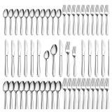 Pleafind 60-Pcs Silverware Set Service for 12, Premium Stainless Steel Flatware Set, Include Forks Spoons and Knives Set, Mirror Polished Cutlery Utensil Set for Home Restaurant, Dishwasher Safe - Ret