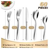 Pleafind 60-Pcs Silverware Set Service for 12, Premium Stainless Steel Flatware Set, Include Forks Spoons and Knives Set, Mirror Polished Cutlery Utensil Set for Home Restaurant, Dishwasher Safe - Ret