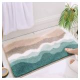 HRILO Microfiber Bathroom Rugs, Absorbent Soft Shaggy Carpet Floor Mats for Shower Tub Sink Toilet, Non-Slip Plush Carpet Floor Mats for Living Room Bedroom Kitchen ï¼Greenï¼32 X 20 Inches - R