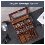NO GLASS PLATE ON TOP ProCase Watch Box, 10 Slot Watches Display Case with Drawer, Mens Watch Case with Glass Lid, 2-Layer Mens Jewelry Organizer Storage Holder, Birthday Valentine Gifts for Men -10 S
