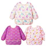 ONLY TWO Lictin 2Pack Baby Bibs for Boy or Girl, Cute Long Sleeve Bib, Waterproof Bibs for Toddlers,Adjustable Closure Baby Smock, Mess Proof Baby Bib, 6-24 Months Reusable Infant Baby Bibs - Retail: 