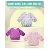 ONLY TWO Lictin 2Pack Baby Bibs for Boy or Girl, Cute Long Sleeve Bib, Waterproof Bibs for Toddlers,Adjustable Closure Baby Smock, Mess Proof Baby Bib, 6-24 Months Reusable Infant Baby Bibs - Retail: 