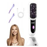 Go Brush Pro Hair Straightener â Cordless Comb with Base Negative Ion, 6000mAh Fast Heating & Portable Travel Design, Rechargeable Brush for Straightening and Curling (White-1Pcs) - Retail: $40