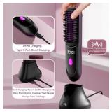 Go Brush Pro Hair Straightener â Cordless Comb with Base Negative Ion, 6000mAh Fast Heating & Portable Travel Design, Rechargeable Brush for Straightening and Curling (White-1Pcs) - Retail: $40