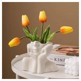 Wadiy Ceramic Face Vase, White Flower Vases for Decor Female Form Head Half Body Vase Boho Unique Decorative Modern Style for Home Living Room Office Book Shelf (Medium) - Retail: $14