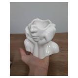 Wadiy Ceramic Face Vase, White Flower Vases for Decor Female Form Head Half Body Vase Boho Unique Decorative Modern Style for Home Living Room Office Book Shelf (Medium) - Retail: $14