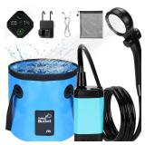 ALIESTFDNO Portable Shower for Camping with 20L / 5.28 Gallons Foldable Bucket, 7800mAh Rechargeable Shower Pump, Outdoor Shower Kit with Digital Display for Hiking, Travel, Car, Pet - Retail: $40