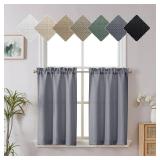 Chyhomenyc Dark Grey Curtains - 30 Inch Length, Faux Linen Textured Small Window Curtains, Light Filtering for Bathroom, 30x30 Inch, 2PCS - Retail: $10