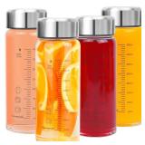 Glass Juice Bottles 4 Pack 16 oz - Wide Mouth Glass Water Bottles with Lids - for Juicing, Smoothies, Milk, Protein, BPA Free, Reusable, Stainless Steel Lids, Leak Proof, Shaker bottle (500 ml) - Reta