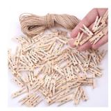Mini Clothes Pins for Photo, Small Clothespins 200 pcs 1\" Natural Wooden Clothespins with Jute Twine, Mini Photo Clips,Small Clothes Pins for Photos, Crafts, Arts, Cocktails - Retail: $7