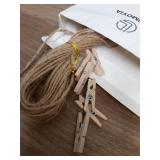 Mini Clothes Pins for Photo, Small Clothespins 200 pcs 1\" Natural Wooden Clothespins with Jute Twine, Mini Photo Clips,Small Clothes Pins for Photos, Crafts, Arts, Cocktails - Retail: $7