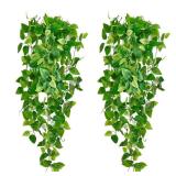 Fake Hanging Plants Vines(2pcs)for Room Decor, Artificial Ivy Greenery Garlands for Home Bedroom Living Aesthetic Kitchen Office Wall Patio Bookshelf,Indoor,Outdoor Farmhouse Decorations(No flowerpot)