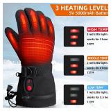 Heated Gloves for Men Women, 5000mAh Rechargeable Battery Heated Motorcycle Ski Gloves Waterproof for Winter Outdoor Cycling Hiking Camping - Retail: $33