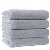POLYTE Microfiber Quick Dry Lint Free Bath Towel, 57 x 30 in, Pack of 4 (Gray) - Retail: $30