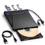 Haiway 5 in 1 External Blu-ray Burner Drive, USB 3.0 & Type-C DVD/CD/Blu ray Burner Writer with SD/TF Card Reader, Supports 100GB Discs R/W for Windows, Linux, macOS (PC/Laptop/Desktop) - Retail: $99