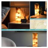 UMAID Handcrafted Onyx Marble Table Lamp, Each Lamp One-of-a-Kind with Natural Patterns, Warm Amber Glow, Dimmable Cord & Bulb, Modern Home Decor for Bedroom, Desk, Office, Living Room, or Bedside - R