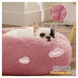 Bedsure Calming Dog Bed for Small Dogs - Donut Washable Small Pet Bed, 23 inches Anti-Slip Round Fluffy Plush Faux Fur Large Cat Bed, Fits up to 25 lbs Pets, Mauve Blush - Retail: $44