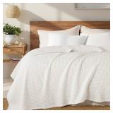 Exclusivo Mezcla 100% Cotton Waffle Weave Blanket Queen Size, Soft, Lightweight and Breathable Muslin Gauze Blanket for Bed, All Season, 90\"x90\", Cream - Retail: $30