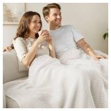 Exclusivo Mezcla 100% Cotton Waffle Weave Blanket Queen Size, Soft, Lightweight and Breathable Muslin Gauze Blanket for Bed, All Season, 90\"x90\", Cream - Retail: $30