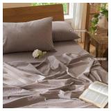 MooMee Bedding Duvet Cover Set 100% Washed Cotton Linen Like Textured Breathable Durable Soft Comfy (Heathered Mauve Brown, King 104\"x90\") - Retail: $80