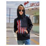 Goodstoworld Boys Girls Flag Sweatshirts Black Unisex 8-10 Year Old Sweatshirts with Pockets Kids Cool Graphic Striped Stars Hoodies Size XL - Retail: $15