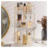 shuang qing Rotating Makeup Organizer for Vanity, Large Capacity Skincare Perfume Storage, Bathroom Counter Organizer, 360 Spinning Cosmetic Dresser Countertop Organizers (Clear, 3 Tier) - Retail: $21