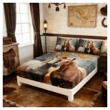 UEVBF White Brown Horses Fitted Sheets Twin Size,Watercolor Painting Autumn Leaves Bedding Set for Kids Bedroom Horse Decor,Natural Scenery Aesthetics Fitted Sheets,1 Fitted Sheet+2 Pillowcases. - Ret