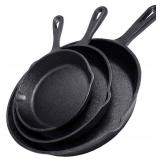 Cast Iron Skillet 3-Piece Set - Heavy-Duty Professional Restaurant Chef Quality Pre-Seasoned Pan Cookware Set - 10", 8", 6" Pans - For Frying, Saute, Cooking, Pizza & More,Black