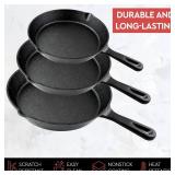 Cast Iron Skillet 3-Piece Set - Heavy-Duty Professional Restaurant Chef Quality Pre-Seasoned Pan Cookware Set - 10", 8", 6" Pans - For Frying, Saute, Cooking, Pizza & More,Black