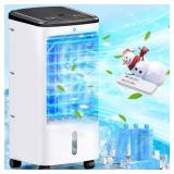 Windowless Air Conditioners, 4 In 1 Portable Swamp Cooler with 2 Water Tanks, Room Air Conditioner with 4 Ice Packs, Remote, 12H Timer, 3 Speeds 4 Modes, Ventless Cooler for Indoor Home Office