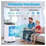 Windowless Air Conditioners, 4 In 1 Portable Swamp Cooler with 2 Water Tanks, Room Air Conditioner with 4 Ice Packs, Remote, 12H Timer, 3 Speeds 4 Modes, Ventless Cooler for Indoor Home Office