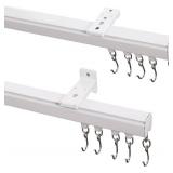ChadMade Ceiling/Wall Mount Curtain Track Rod Set with Hooks, 6ft - 9ft Adjustable Length Window Rod Track Curtain Rail System For Living Room Bedroom, Work with Grommet and Pinch Pleated Curtain
