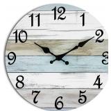 CHYLIN Wall Clock - 18 Inch Silent Non Ticking Wall Clocks Battery Operated, Wooden Rustic Farmhouse Larger Clock Decorative for Living Room, Kitchen (Blue)