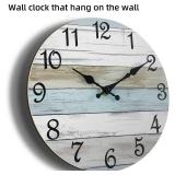 CHYLIN Wall Clock - 18 Inch Silent Non Ticking Wall Clocks Battery Operated, Wooden Rustic Farmhouse Larger Clock Decorative for Living Room, Kitchen (Blue)