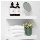 Homeforia White Floating Shelves 16 inch, High End Solid Real Wood 16inch Bathroom Floating Shelf for Wall Mounted, White Wooden 16 Floating Shelves, Heavy Duty Bracket, 16 X 6.5 X 1.75 inch, Set of 2