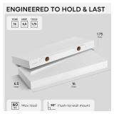 Homeforia White Floating Shelves 16 inch, High End Solid Real Wood 16inch Bathroom Floating Shelf for Wall Mounted, White Wooden 16 Floating Shelves, Heavy Duty Bracket, 16 X 6.5 X 1.75 inch, Set of 2