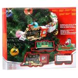 Christmas Train with Light and Sound, Hanging Christmas Train with Locomotive, Coal Wagon, Carriage, Sleigh and Tracks, Realistic for