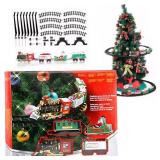Christmas Train with Light and Sound, Hanging Christmas Train with Locomotive, Coal Wagon, Carriage, Sleigh and Tracks, Realistic for