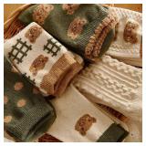 6 Pair Cute Cotton Kawaii Bear Ankle Socks - Preppy Ruffle Japanese Thick Fall Vintage Crew Socks for Women