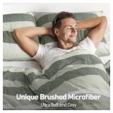 King Comforter Set, 3 Pieces Striped Bed Set, Soft Brushed Microfiber Reversible Bedding Set for All Season, Lightweight & Breathable Bedding Set with Comforter & Shams, Sage Green