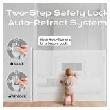 Retractable Baby Gate for Stairs, 55" Wide 38" High Pet Gate with Auto-Retract System, One-Hand Operation, Mesh Baby Gate for Doorways, Hallways, Decks, Indoor & Outdoor, White