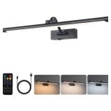 23.6 Inch Battery Operated Picture Lights for Wall Rechargeable Art Lighting for Paintings Wireless Gallery Lights with Remote Control and Dimmable Timed Off Black Wall Lights