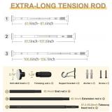 ZipGlo Black Tension Curtain Rod 41-126 In(4-10Ft), Long Curtain Rod No Drilling for Window or Bathroom,Outdoor Tension Rods for Patio, Heavy Duty Shower Rod,Rod Diameter 1.26In-One-bond stretching