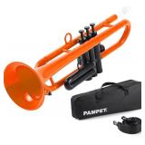 Professional Plastic Bb Trumpet Student Trumpet Set for Student Beginner With 7C Mouthpiece and 3C Mouthpiece Bb Trumpet Instrument Orange, PM160