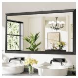 Retails for $150! 55x30 Inch Black Bathroom Mirror for Wall, Thick Metal Framed Rectangle Mirrors for Over Sink, Bedroom, Living Room, Entryway, Anti-Rust, HD Tempered Glass