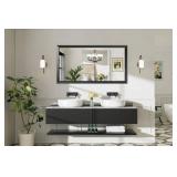 Retails for $150! 55x30 Inch Black Bathroom Mirror for Wall, Thick Metal Framed Rectangle Mirrors for Over Sink, Bedroom, Living Room, Entryway, Anti-Rust, HD Tempered Glass